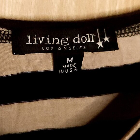 Living Doll Black Tan Knit Stretchy Stripe Cropped Long Sleeve Top Medium - Picture 5 of 7